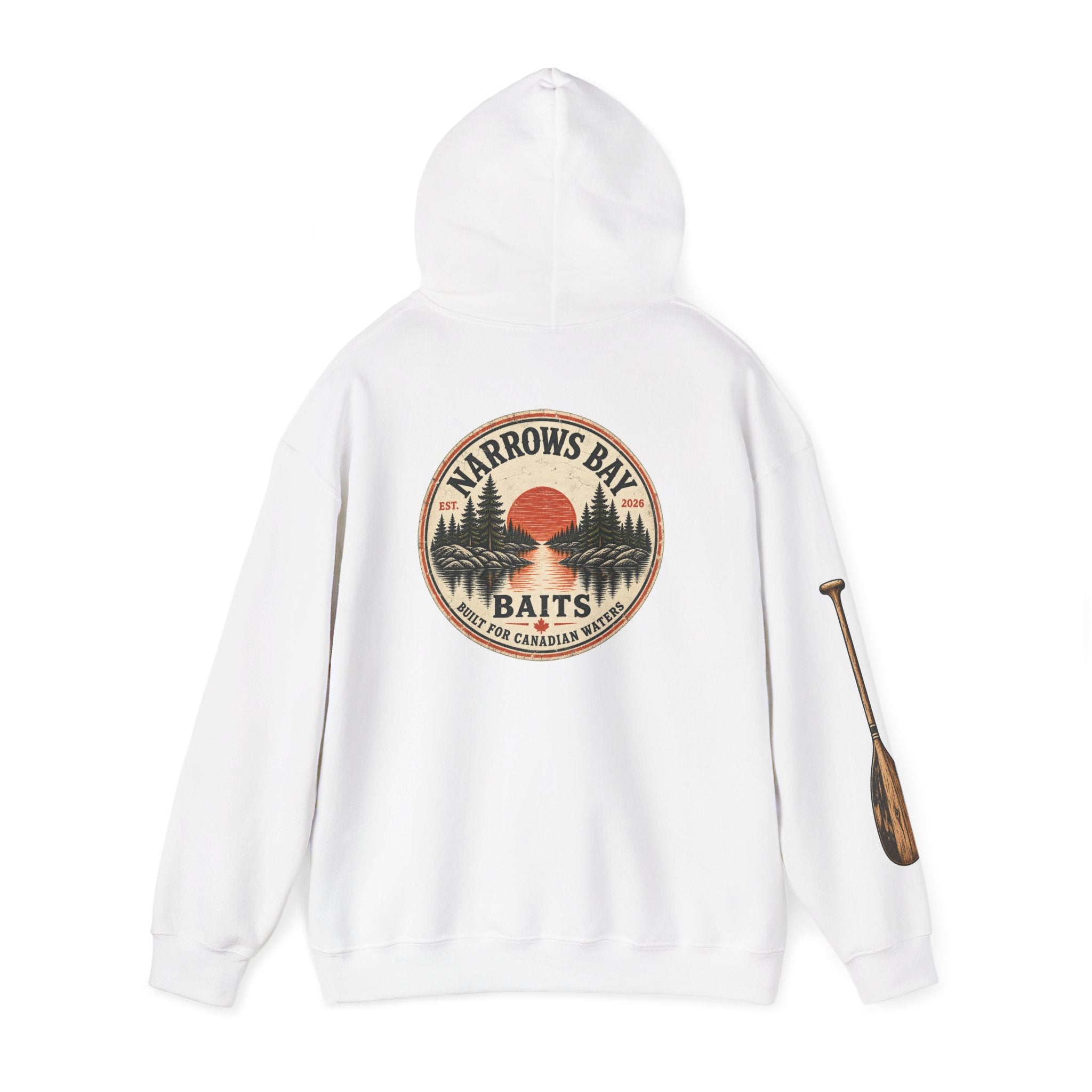 Narrows Bay Baits logo Hoodie | Fishing oar sleeve design