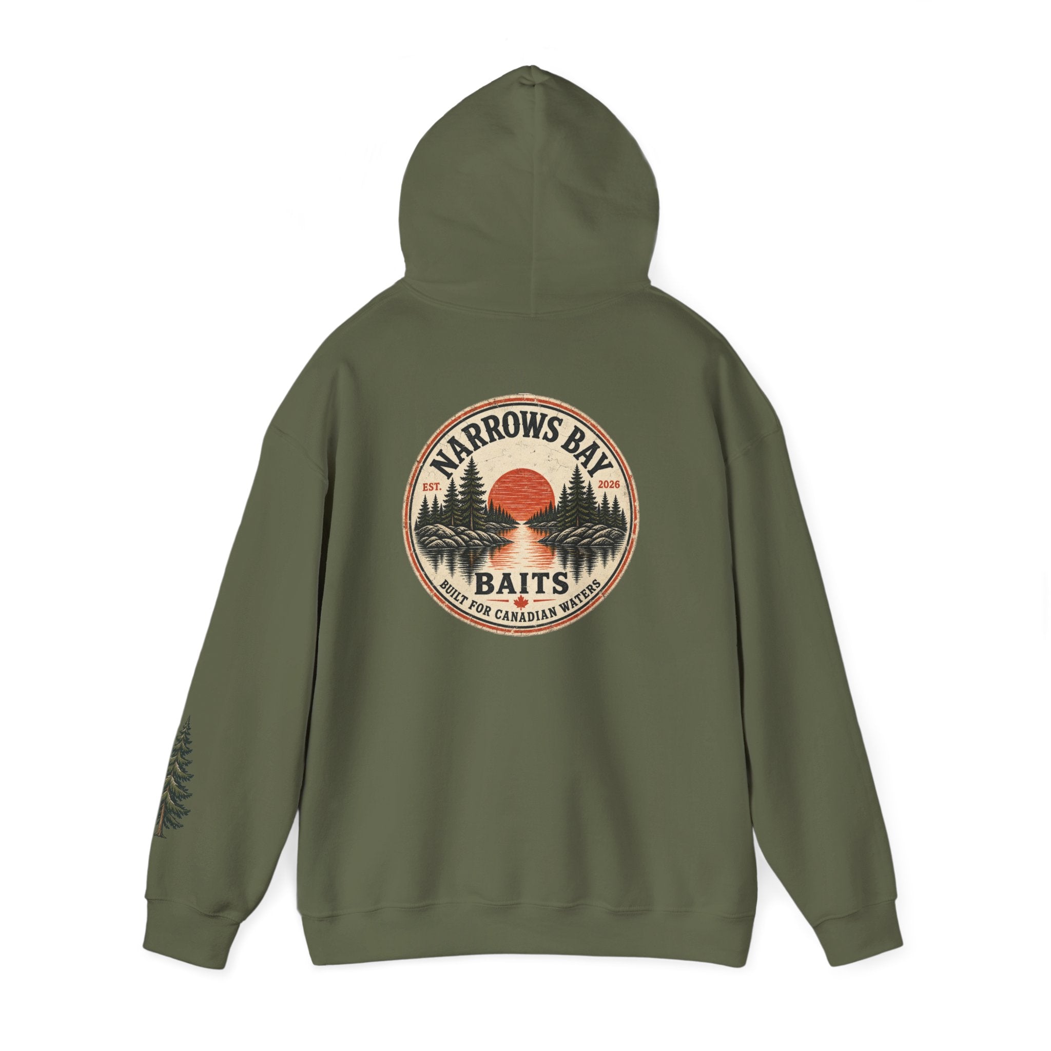 Narrows Bay Baits logo Hoodie | Fishing oar sleeve design