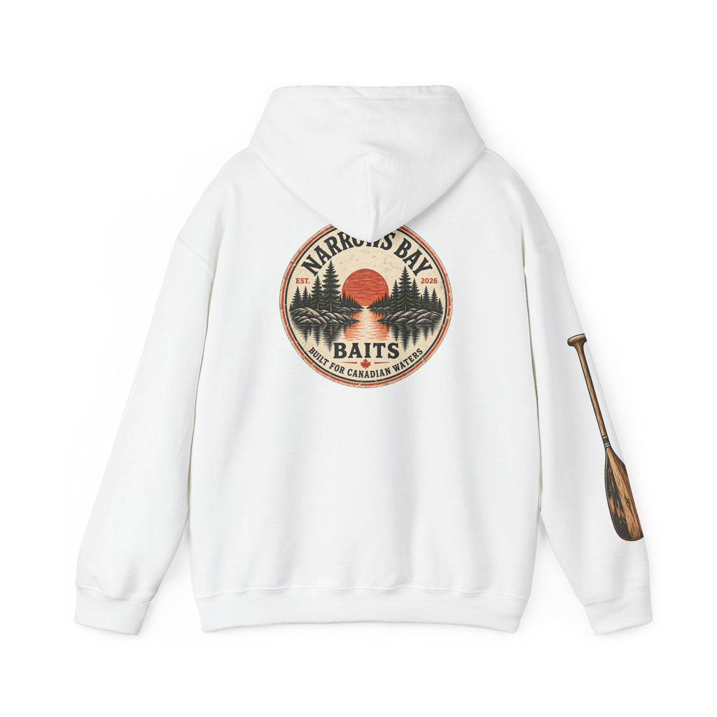 Narrows Bay Baits logo Hoodie | Fishing oar sleeve design