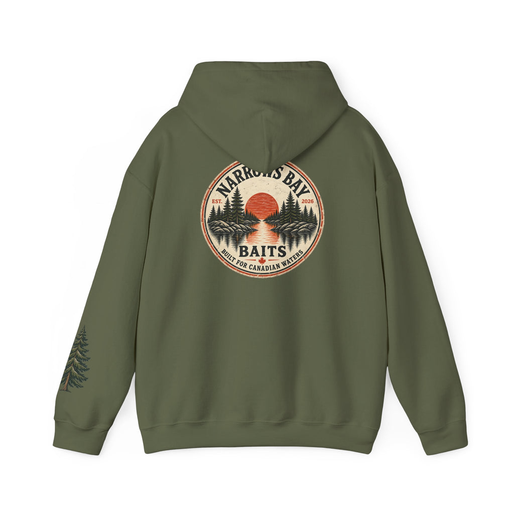 Narrows Bay Baits logo Hoodie | Fishing oar sleeve design